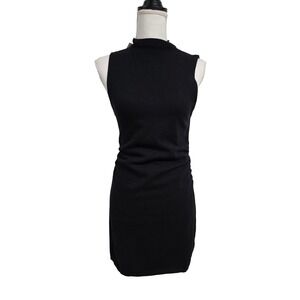 LNA Clothing Black Ruched Mock Neck Sleeveless Knit Mini Dress Medium‎ NEW